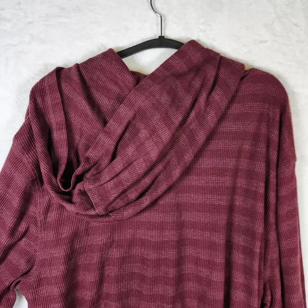 Banana Republic‎ XXL Waffle Knit Hoodie Burgundy Maroon Stripe Pullover Casual
